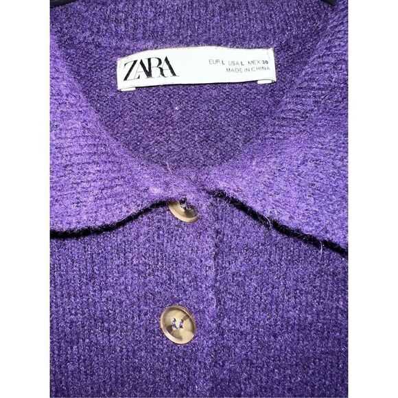 Zara purple eggplant polo collar knit mini dress size L Large sweater - Picture 4 of 6